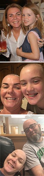 Nancy before cancer with her youngest daughter, and after cancer with her son and husband